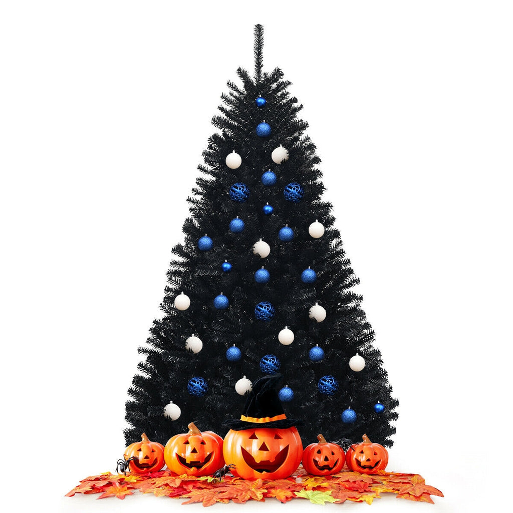 Hinged Artificial Halloween Christmas Tree - 6 Feet Black Holiday Tree
