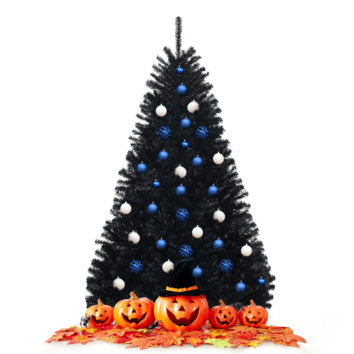 Hinged Artificial Halloween Christmas Tree - 6 Feet Black Holiday Tree