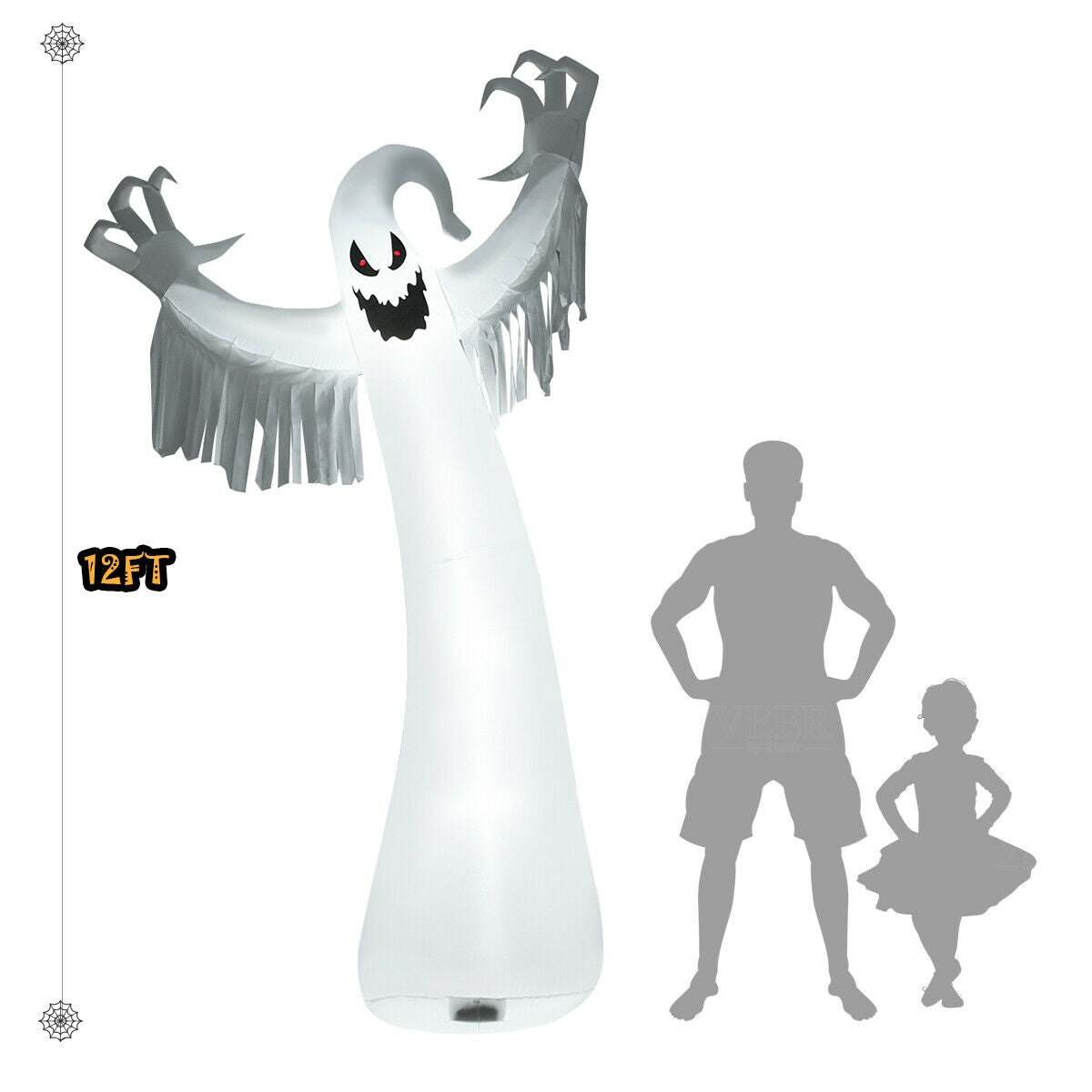 Cute Ghost Inflatable Halloween Decoration - 12 Feet with LED Lights & Blower - Variation of THIS Listing