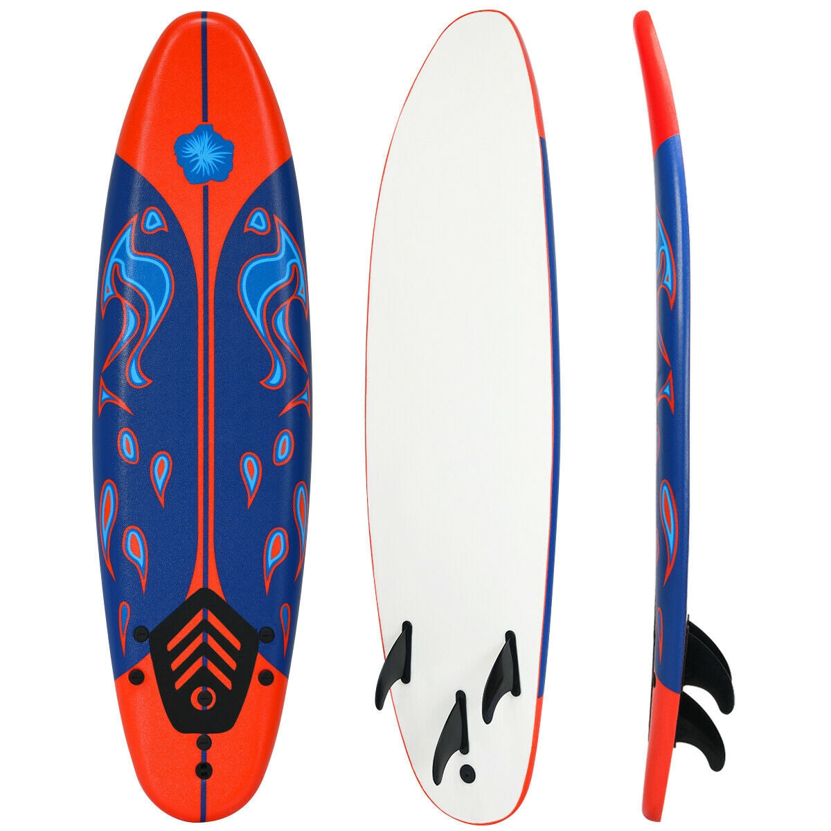 6 Feet Surfboard with Detachable Fins - Lightweight Body Board, Red - Costway