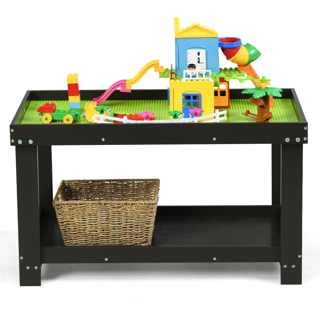Building Brick Table - Dark Brown Kids Activity Play Table with Storage
