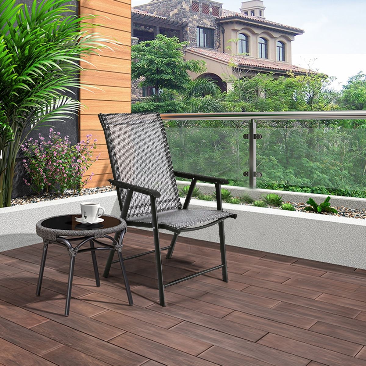 4-Pack Folding Patio Chairs with Armrest - Gray