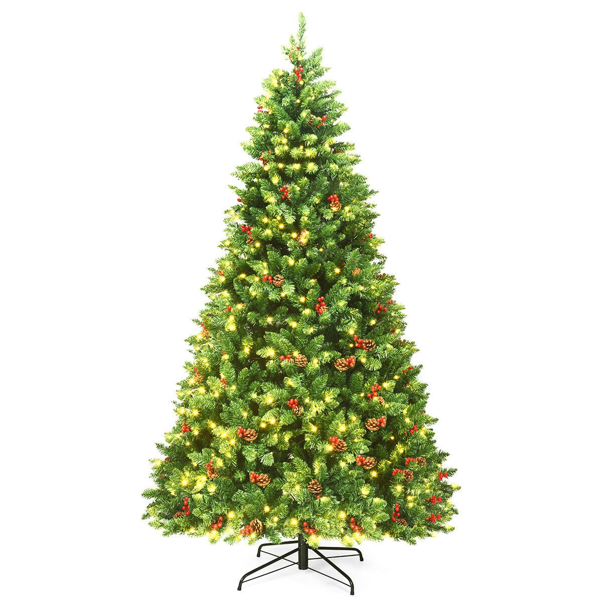 7.5Ft Pre-lit Hinged Christmas Tree with 550 LED Lights & Metal Stand