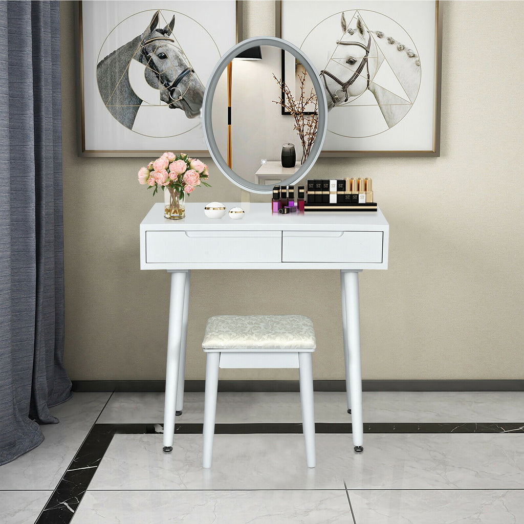 Lighted Makeup Vanity Table with Stool - White