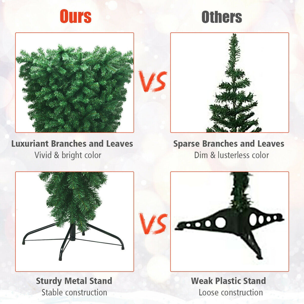 7 Feet Unlit Upside Down Artificial Christmas Tree - Space-Saving, Vivid Green