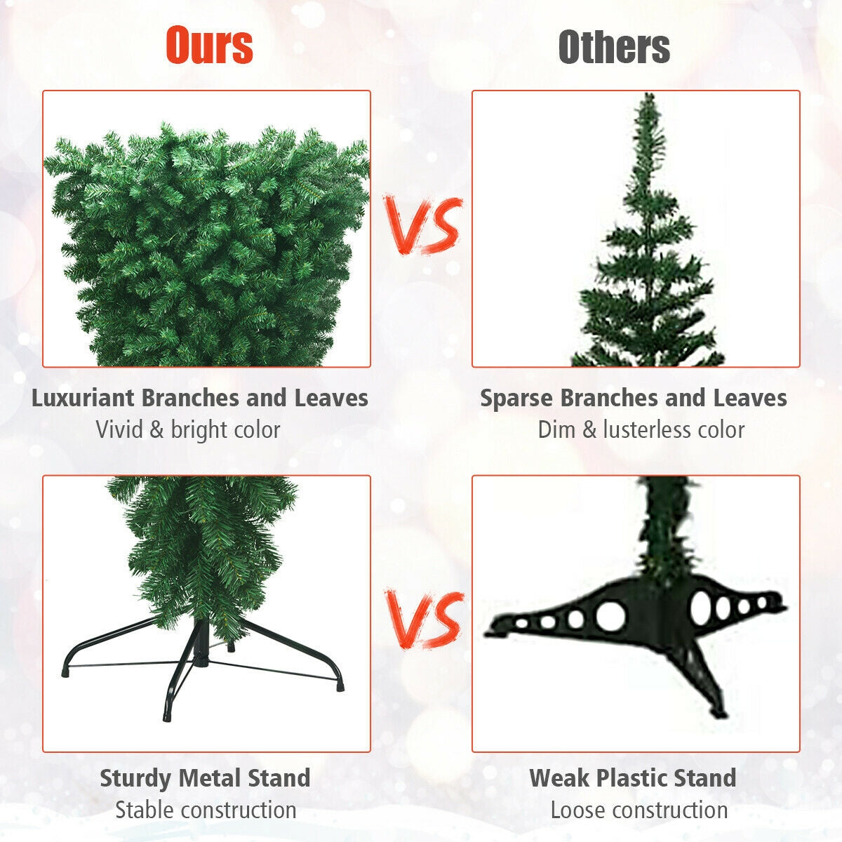 7 Feet Unlit Upside Down Artificial Christmas Tree - Space-Saving, Vivid Green