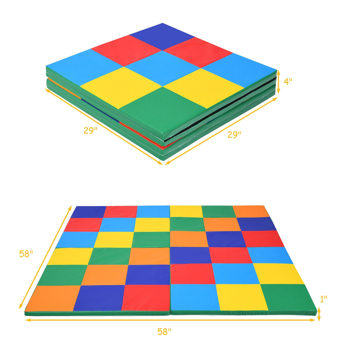 58 Inch Toddler Folding Play Mat - Multicolor Foam Baby Activity Floor Mat