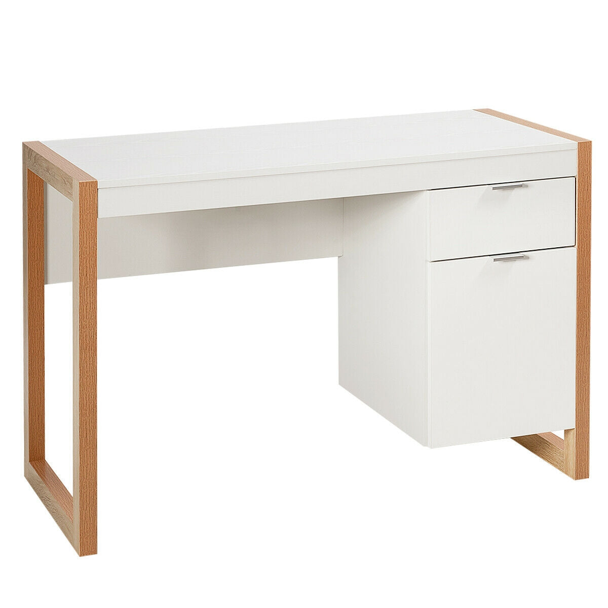 Modern Computer Desk with Storage Cabinet Drawer - White