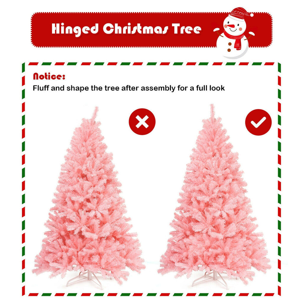 Pink Artificial Christmas Tree with Foldable Metal Stand - 6 Feet Hinged Full Tree