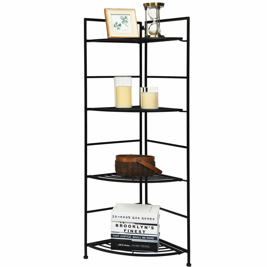 4-Tier Folding Metal Plant Stand with Storage Shelves