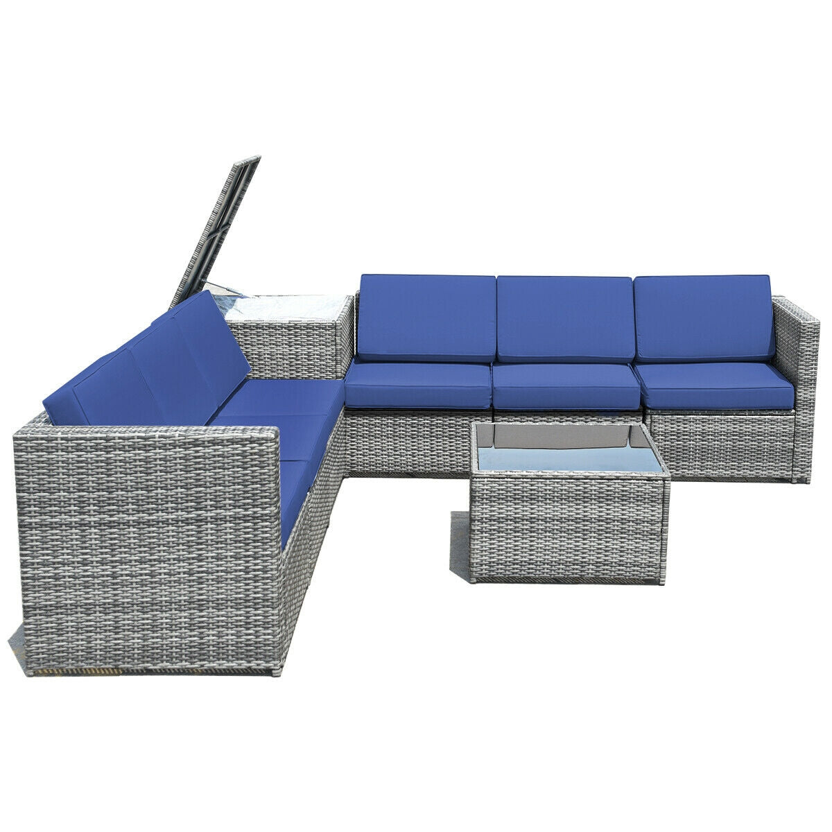 8 Pieces Wicker Sofa Rattan Dining Set Patio Furniture with Storage