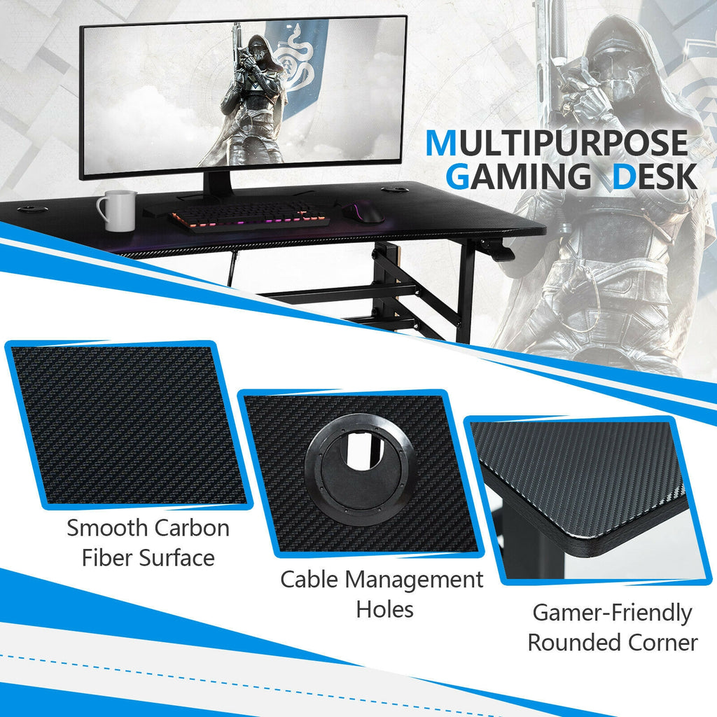 Pneumatic Height Adjustable Gaming Desk T Shaped - Black