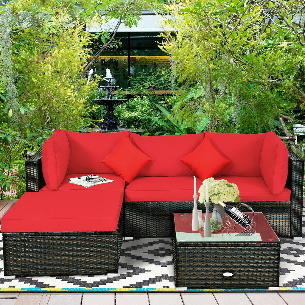 5 Pieces Outdoor Patio Rattan Furniture Set Sectional Conversation