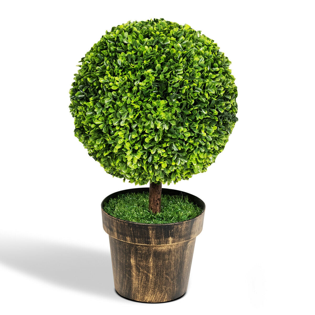 Artificial Boxwood Topiary Ball Tree with Moss - 24 Inch Faux Plant for Indoor & Outdoor Decor - Set of 2