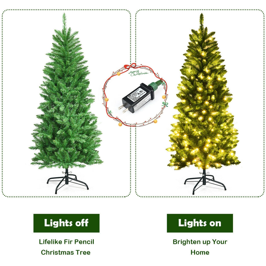 5 ft PVC Hinged Pre-lit Artificial Fir Christmas Tree with 150 Lights