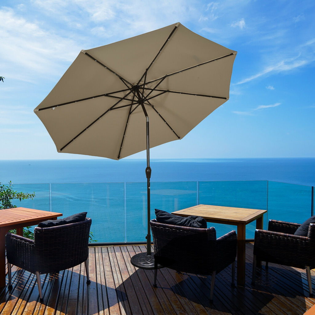 10 FT Patio Umbrella with 24 Solar LED Lights - Tan