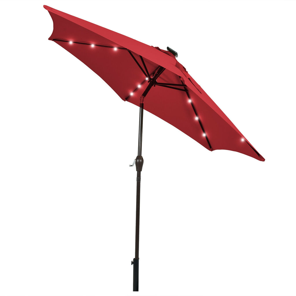 9 Feet Solar LED Lighted Patio Market Umbrella with Tilt Adjustment