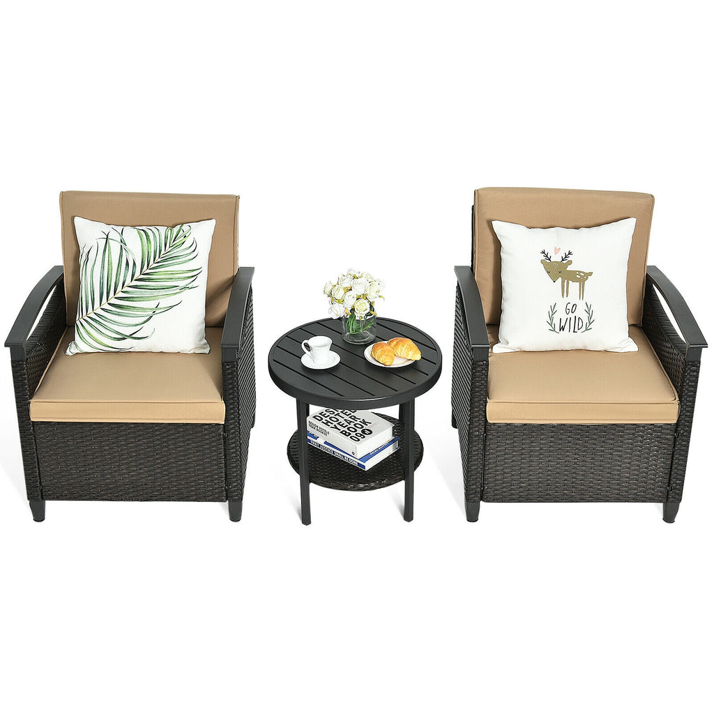 3-Piece Patio Rattan Sofa Set with Storage Table
