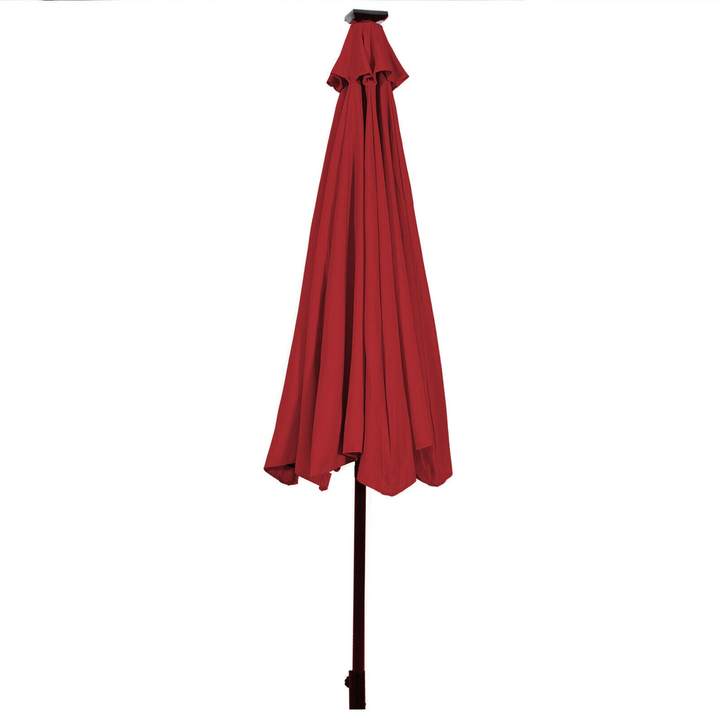 10 FT Patio Umbrella with Solar LED Lights - Dark Red