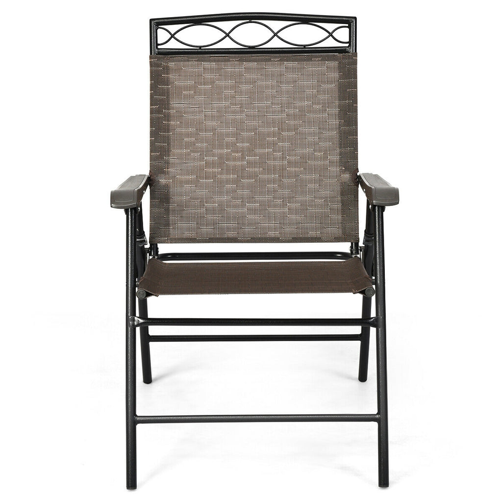 Set of 2 Patio Folding Chairs Sling Portable Dining Chair with Armrest