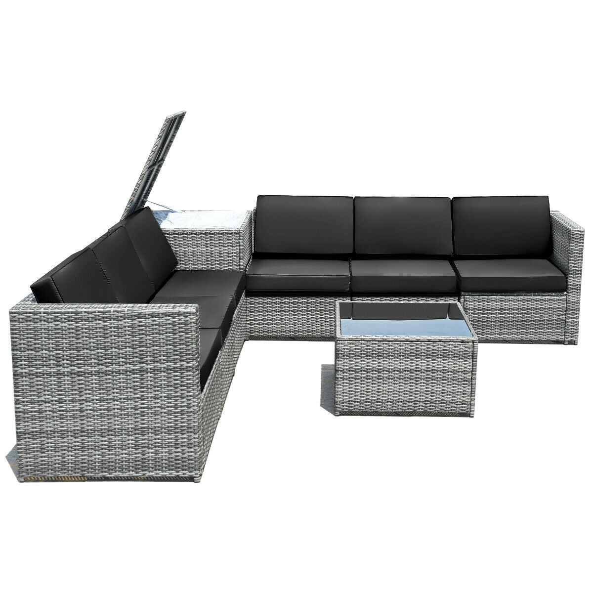 8-Piece Rattan Sofa Set with Storage Table - Gray Rattan, Black