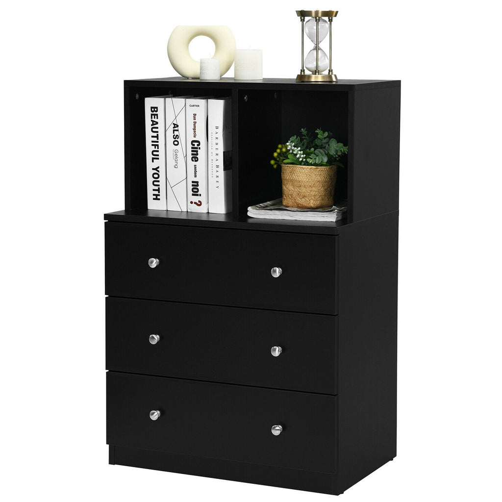 3 Drawer Dresser with Cubbies Storage Chest - Black