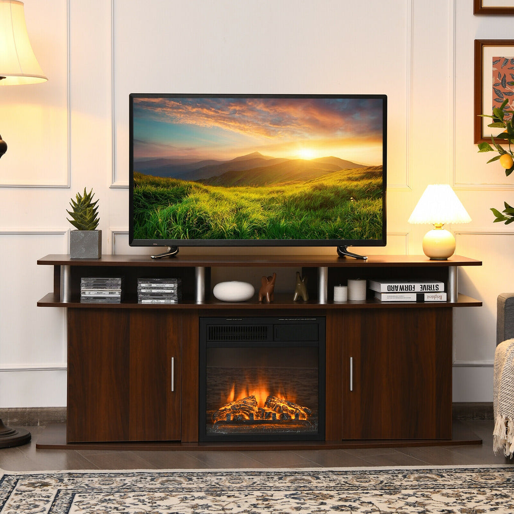 TV Entertainment Console for 70" TV with Fireplace - Walnut