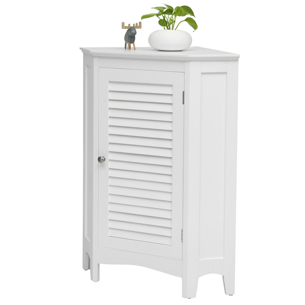 Corner Storage Cabinet with Shutter Door - White