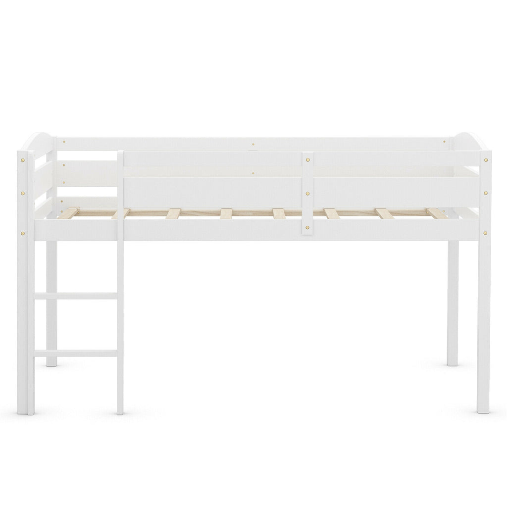 Twin Loft Bed with Guardrail and Ladder, White