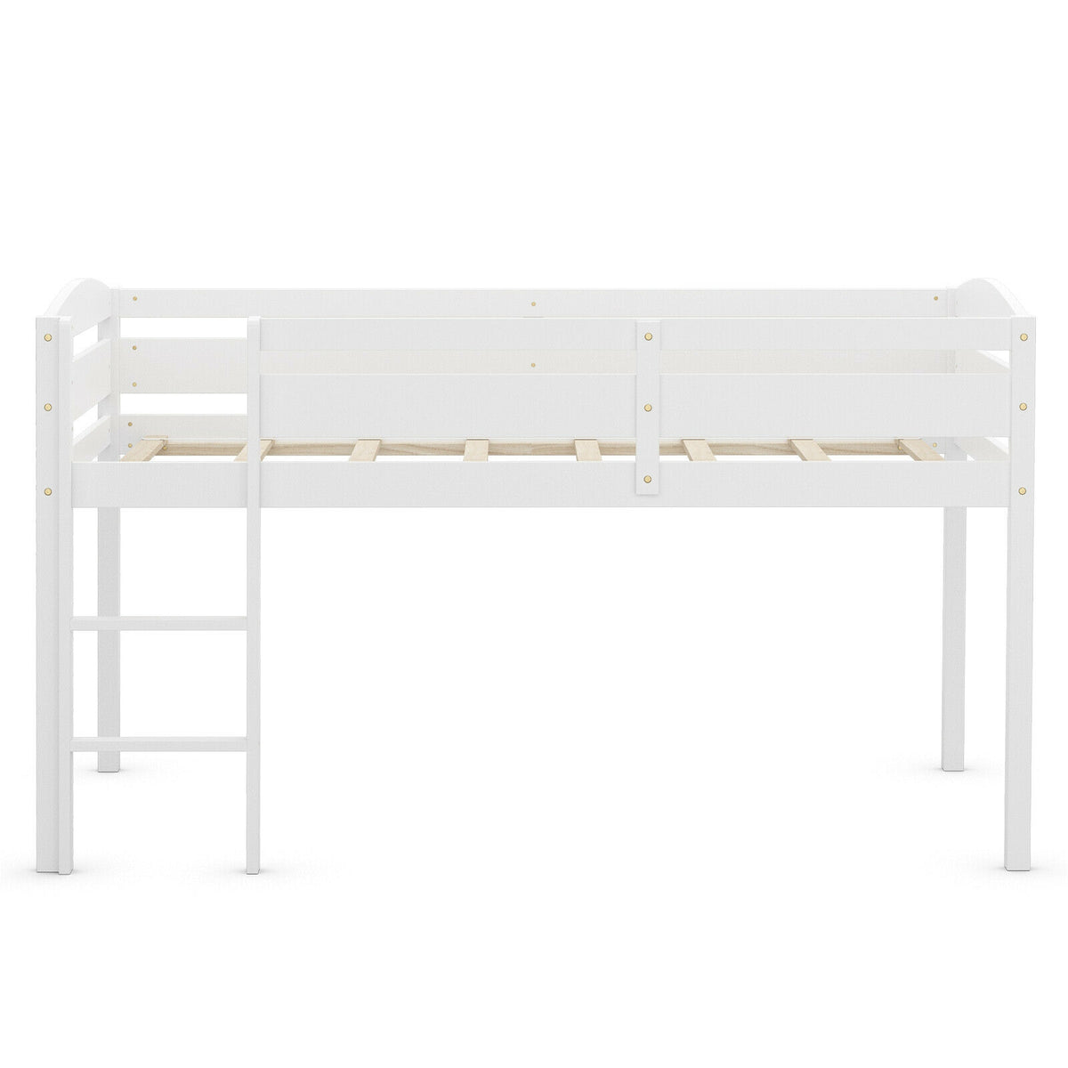 Twin Loft Bed with Guardrail and Ladder, White