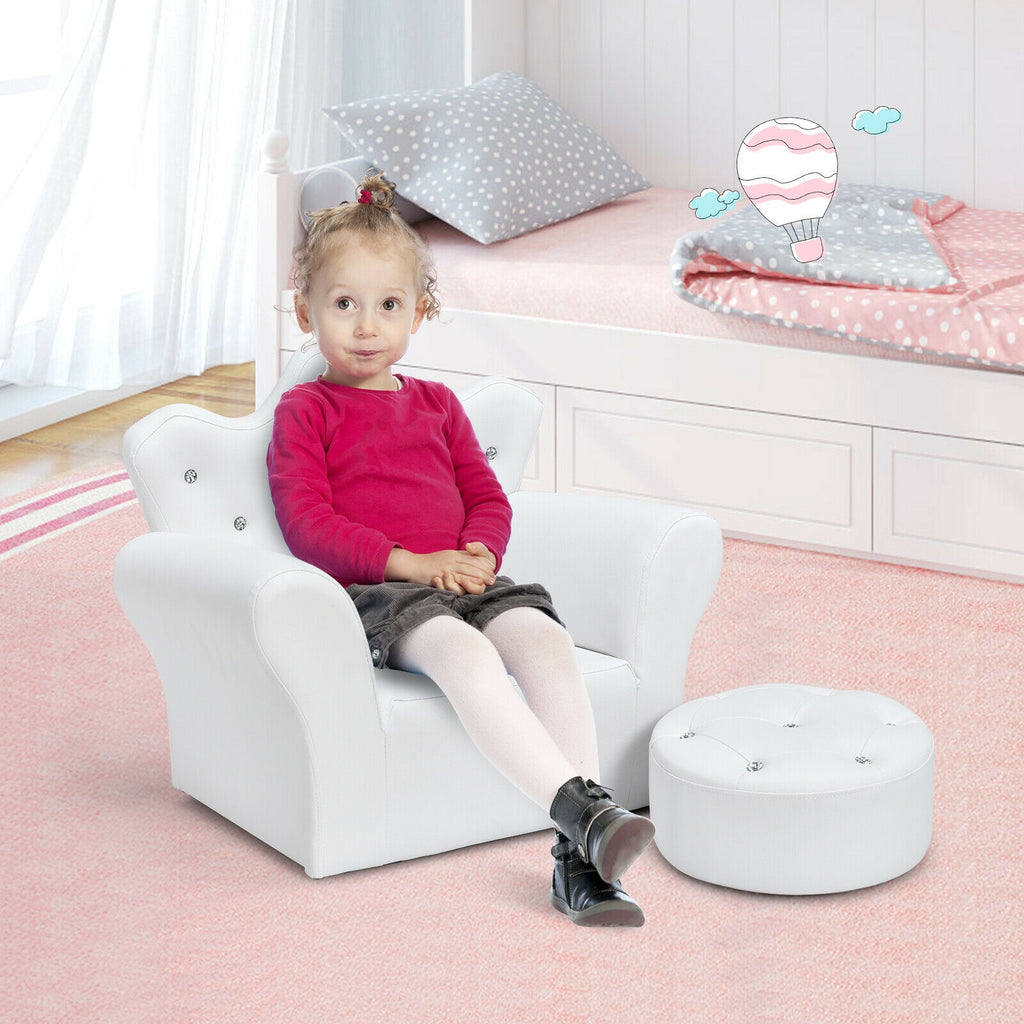 Children Upholstered Princess Sofa with Ottoman - White, Safe & Comfortable