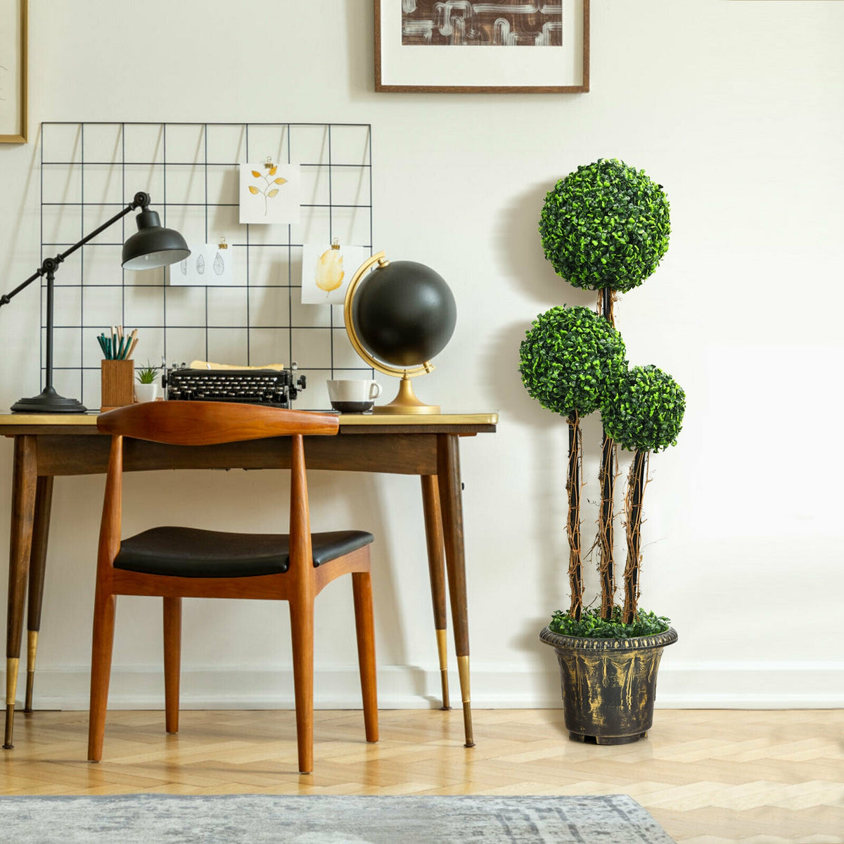 4 Feet Artificial UV-Resistant Topiary Triple Ball Tree Plant - Costway