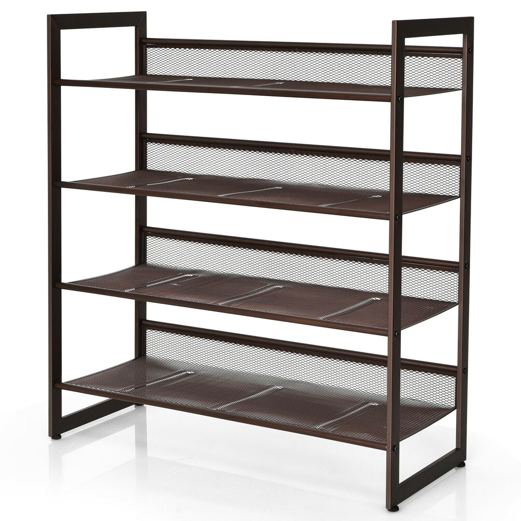 4-Tier Metal Shoe Rack with Flat & Angled Shelves