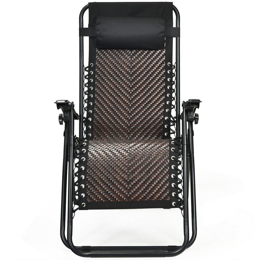 2 Pieces Folding Patio Rattan Zero Gravity Lounge Chair