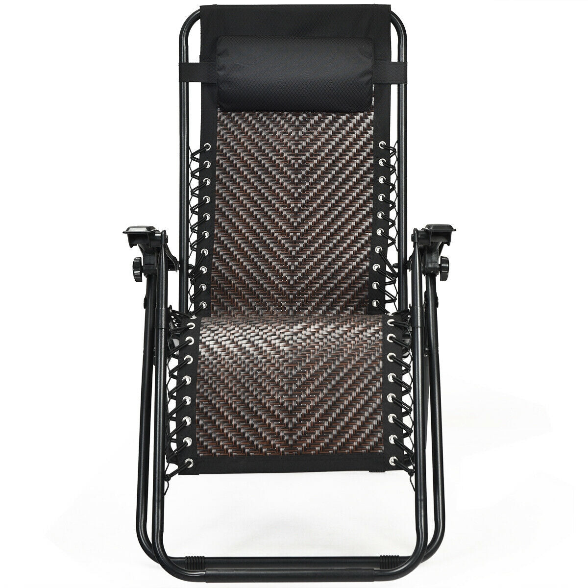 2 Pieces Folding Patio Rattan Zero Gravity Lounge Chair