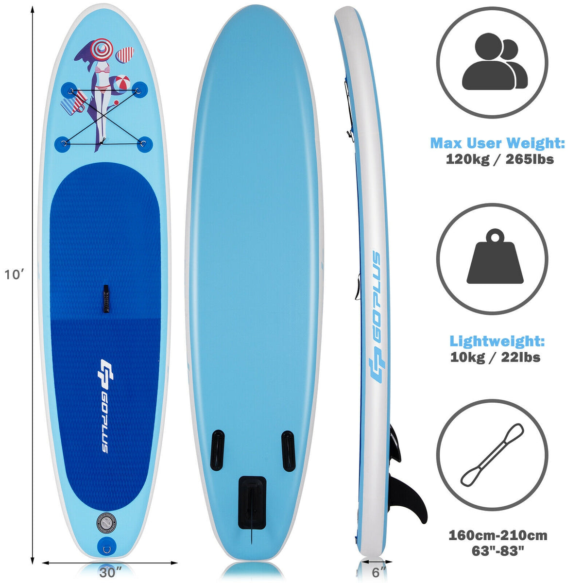 Inflatable Stand Up Paddle Board with Adjustable Paddle Pump - Lightweight Body Board