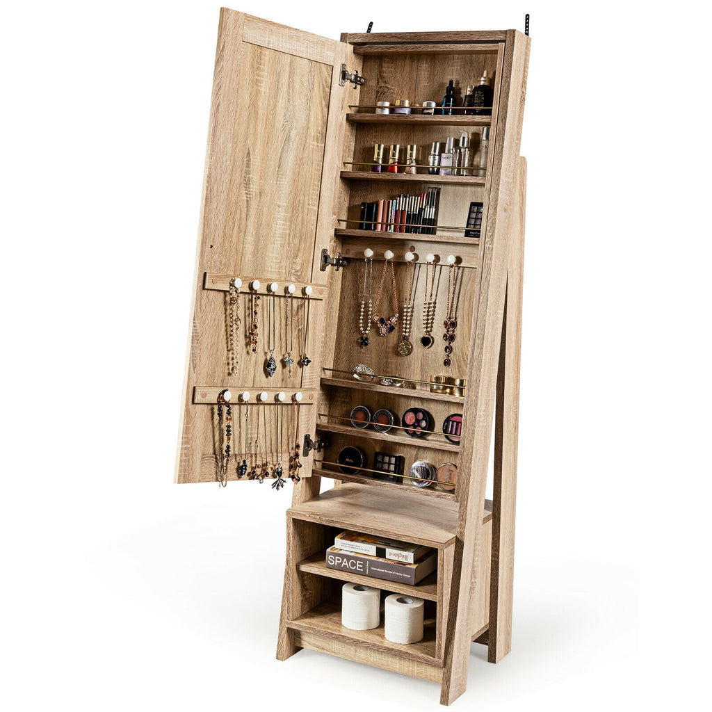 Wooden Jewelry & Cosmetics Storage Cabinet with Mirror