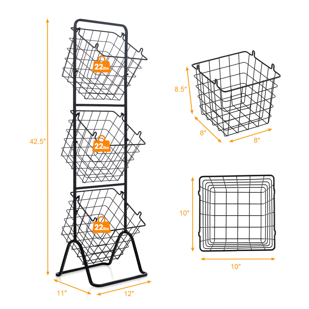 Adjustable 3-Tier Fruit Basket Stand for Kitchen & Organizing