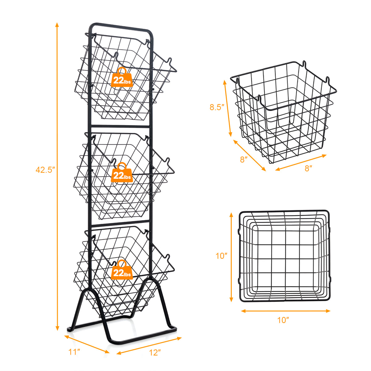Adjustable 3-Tier Fruit Basket Stand for Kitchen & Organizing
