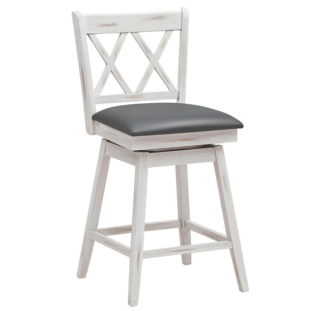 25 Inch Swivel Counter Height Bar Stools Set - Soft Cushion, White