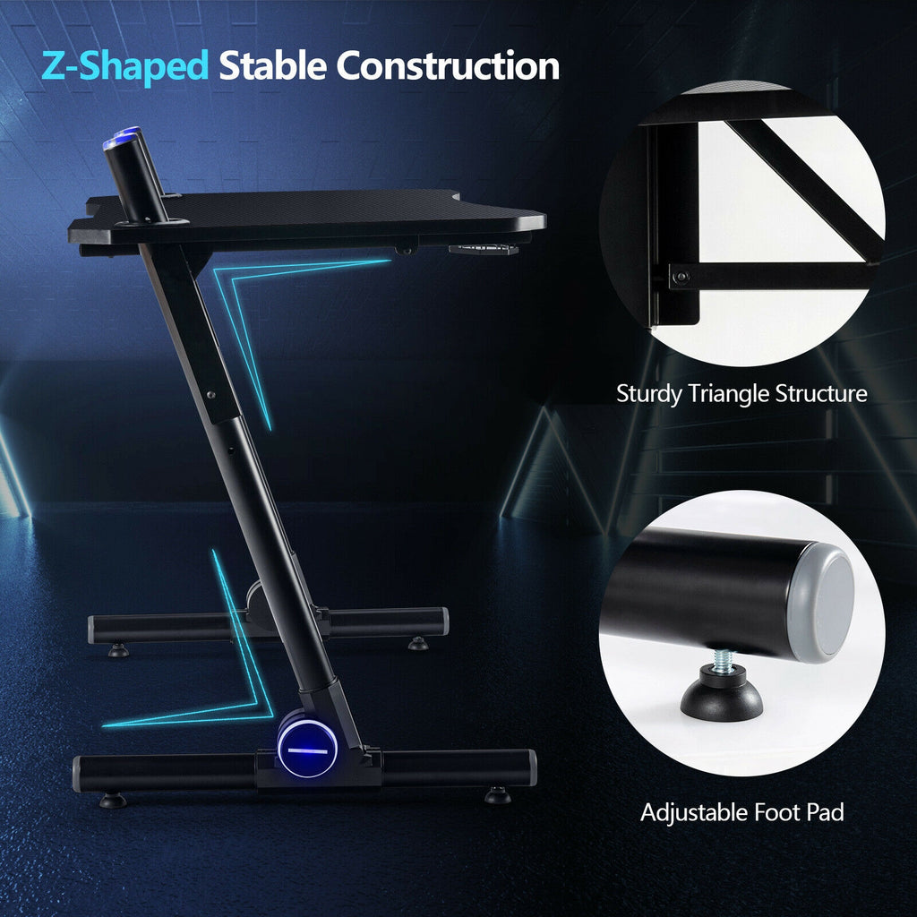43.5" Height Adjustable Gaming Desk with Blue LED Lights