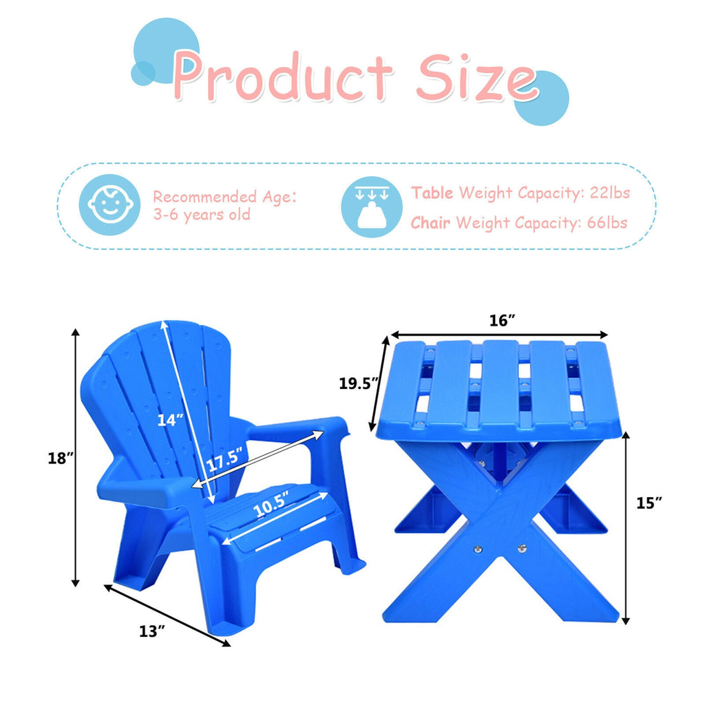 Blue 3-Piece Children's Plastic Play Table and Chair Set