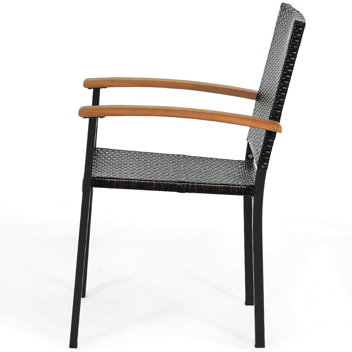 Set of 4 Outdoor Patio PE Rattan Dining Chairs with Powder-coated