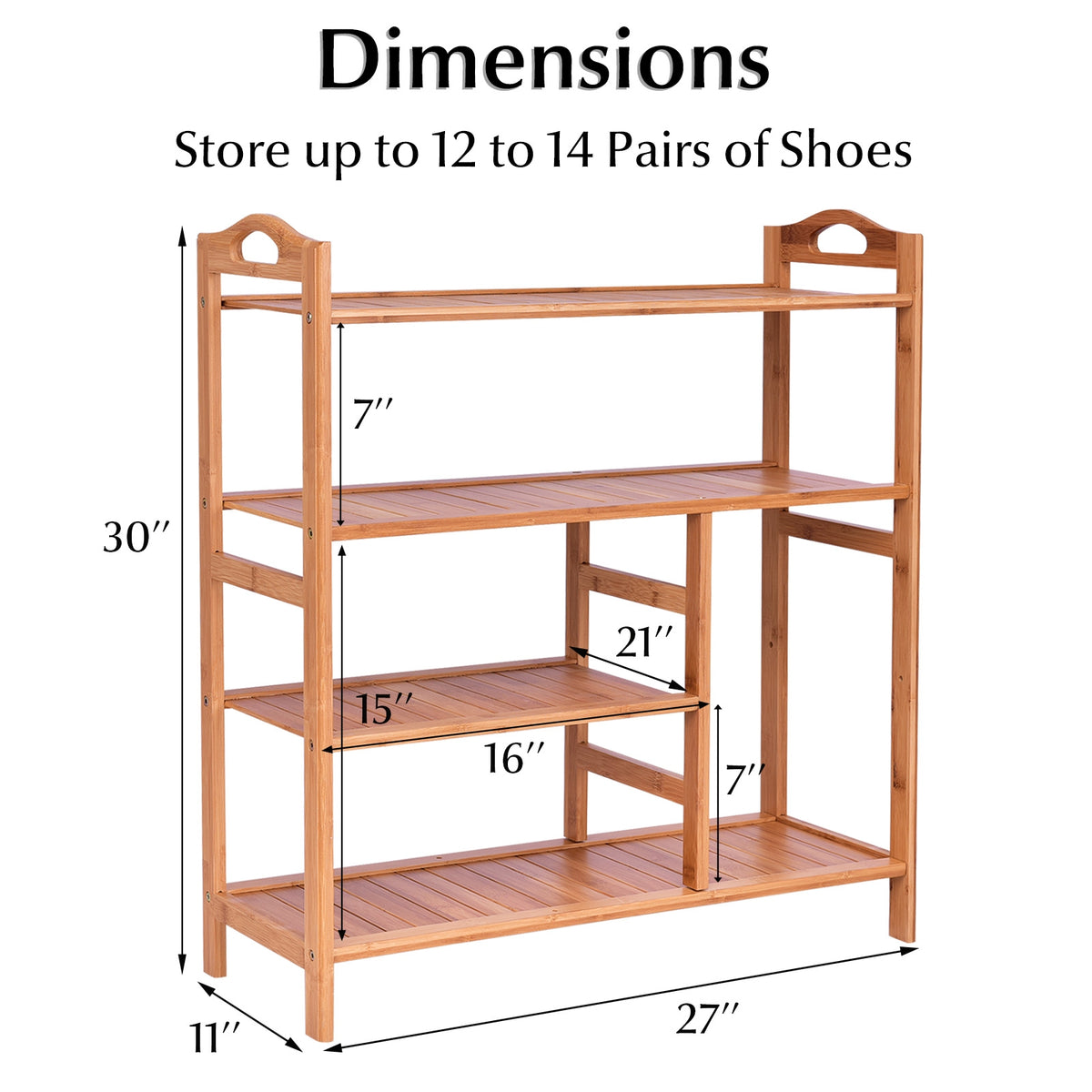 4 Tier Bamboo Shoe Rack Storage Organizer