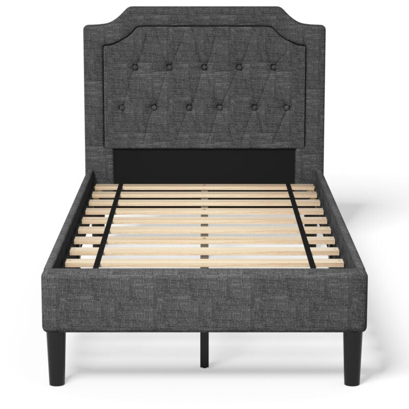 Twin Upholstered Platform Bed with Button-Tufted Headboard