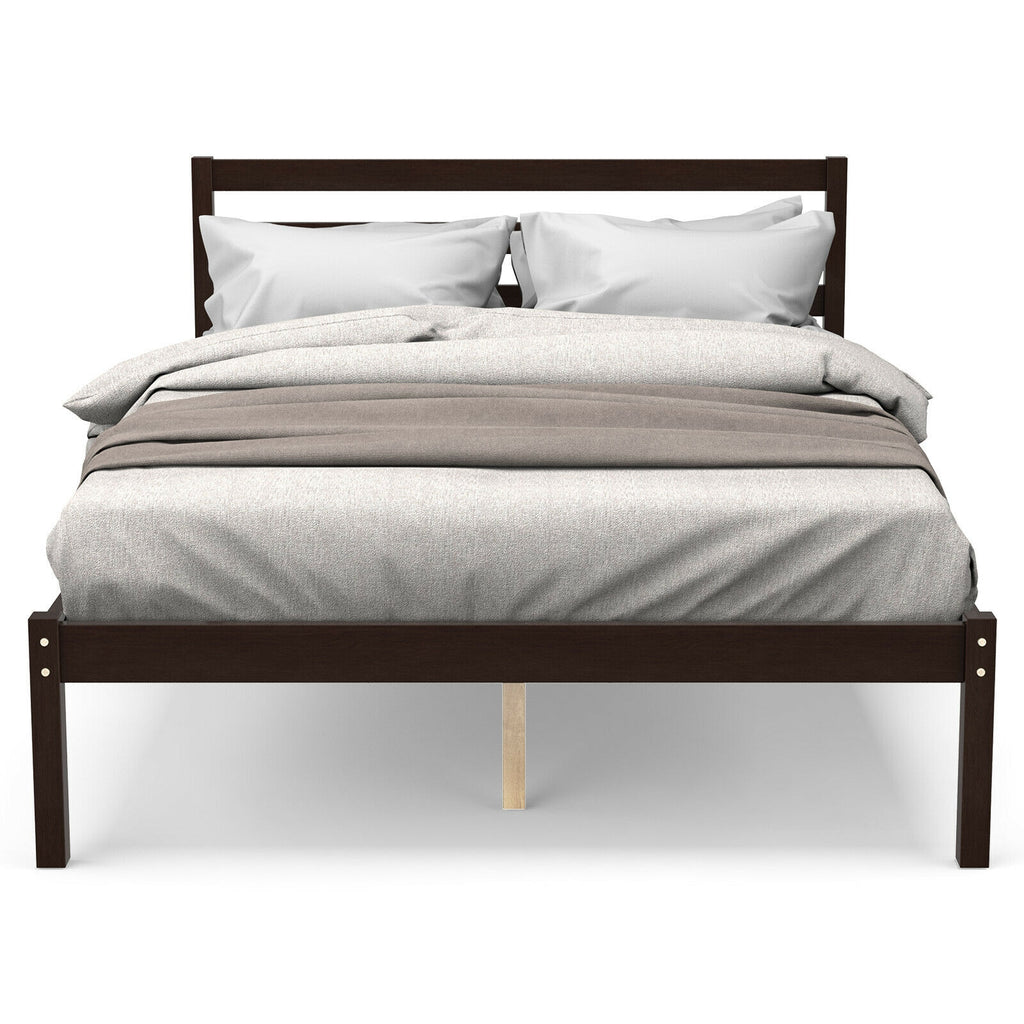 Full Size Bed Frame with Wooden Headboard & Slat Support