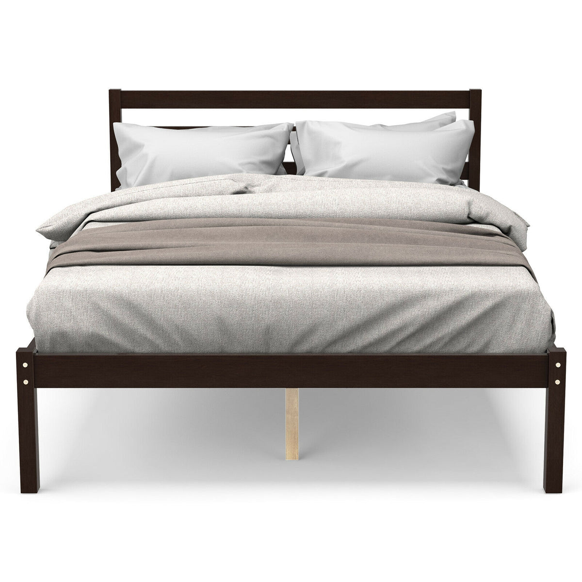 Full Size Bed Frame with Wooden Headboard & Slat Support