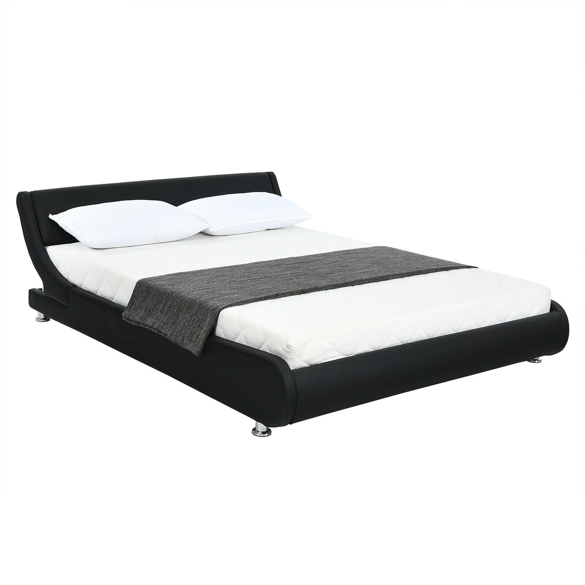 Full Size Platform Bed with Adjustable Headboard - Black Faux Leather