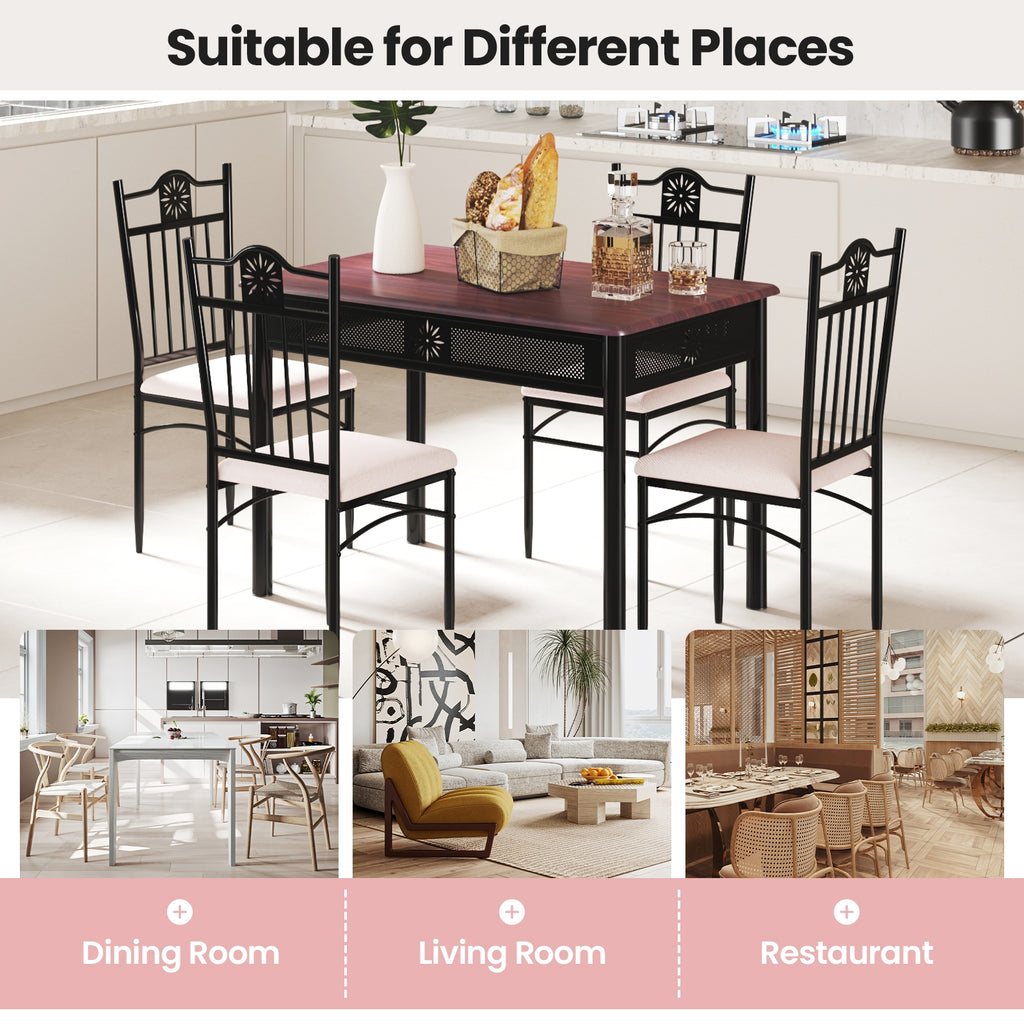 5-Piece Dining Set with Cushioned Chairs - Beige