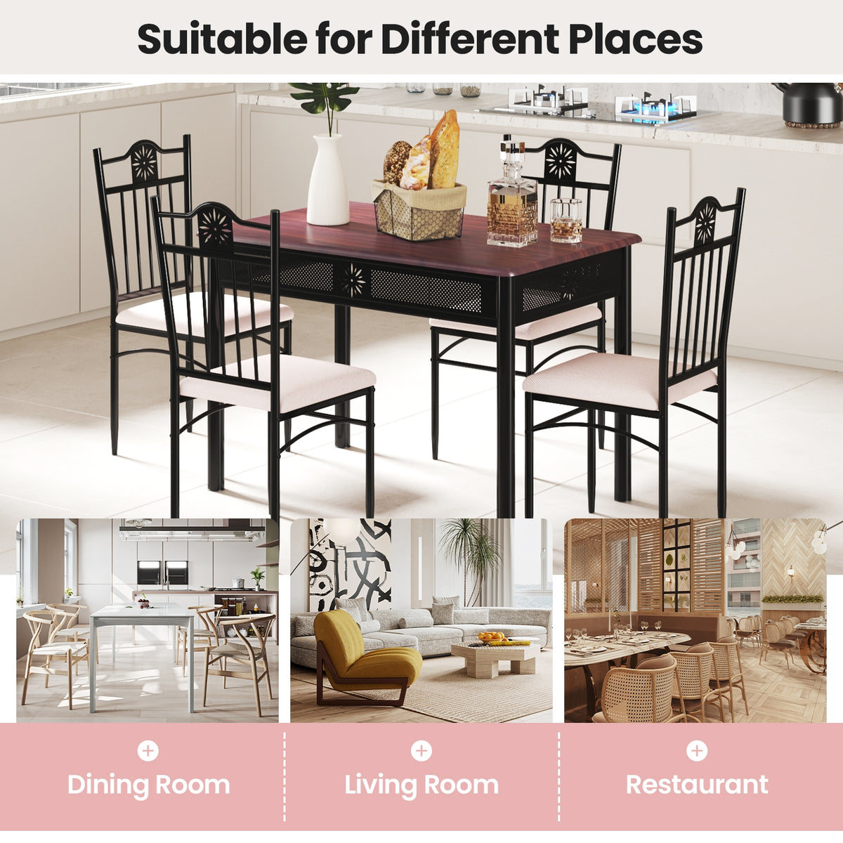 5-Piece Dining Set with Cushioned Chairs - Beige